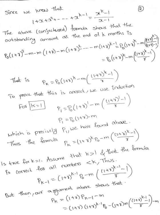 Since Icnow that xk_I +xk-I I+x+2?4- OL-I The above (conjectesed) foomola shows that the outstanding amount at the end of k m