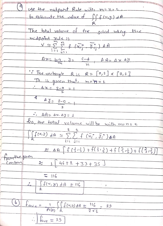 @ he the midpoint Rule with m = 1:2 to estinate the vallee of Cf(249) A R بیا لعلعلمي uing the The total volume of the midpoi