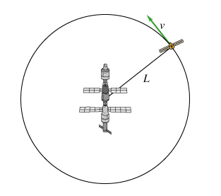 Six artificial satellites circle a space station a
