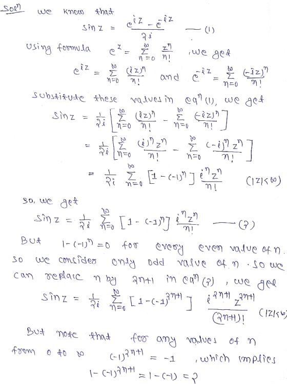 soll e we know that sin z = Cizred? - using formula ez we get - 02 h azh and 2 - 2 2 - 12) substitute these naives in eq? ),