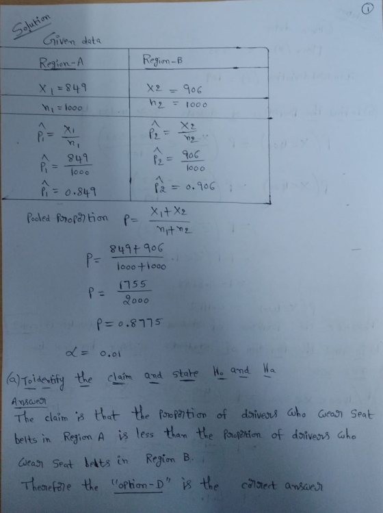 Solution Given data Region A Region-B X = 849 906 he Tooo h = 1000 X2 P2 = ng 949 P2 = 906 P. 1ooo 1ooo Pi = 0.849 = 0.906 Po