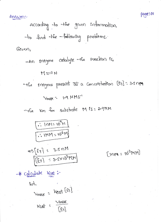 page:01 Arswen! According to the given information, to find the following problems. Geven, eAn Enzyme catalyze ottie ruackon