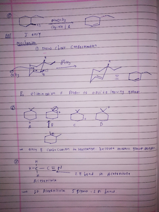 An Nooch, CH₂-OH IA I only mechanism L ③ Draw chair conformation OCX 2 E elimincetion is prefer to antito leaving group + LB
