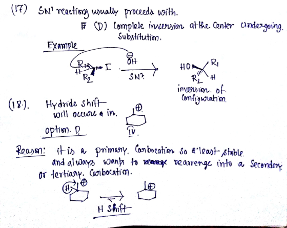 (17) SN reactions usually proceeds with. # CDI complete inversion at the center undergoing. Substitution, Example Rate I HOR