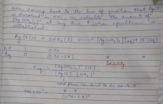 Now comena deact to the line of is dissolved in NH we calculate Ag (NH3), 7t at any time t, when established arrestion that A