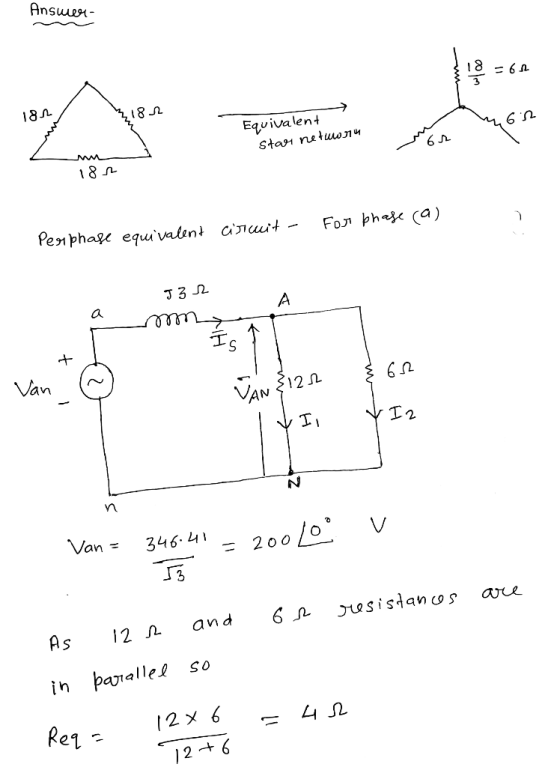 Answer- 18 = 60 182, 3,182 63 Equivalent stars tолч 182 circuit - For phase (a) Perphase equivalent 32 A a mno v {122 Ii 1 V