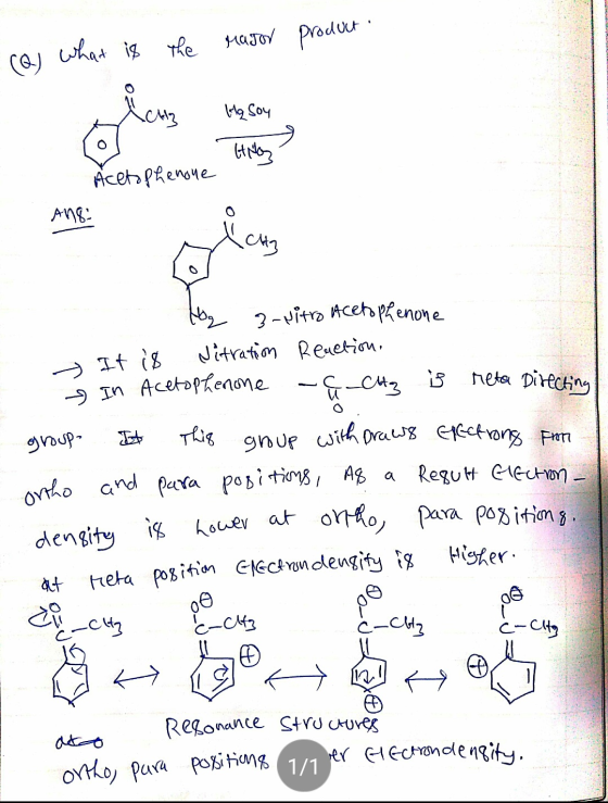 the major product (2) What is - Hesoy HNO Acetophenone An8 Hoz 3- Nitro Acetophenone It is ditration Reaction, In acetophenon