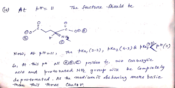 (0) At pH= 11 The a Stucture should be ze0 Now, at pH=11 . The pH (11) pka, (2:2), bkaq (4:3) & p key So, At . this pH all AB