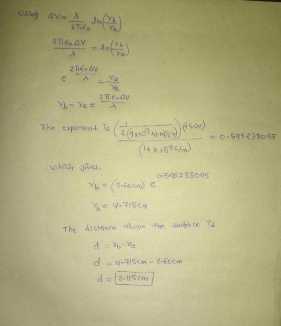 Using Av n Ya 1b The exponent ts (14xofAmeey_ 0、595731095 ohich gives Vs = (2-60cm) e The distante above the Suba le is 2.115Cm