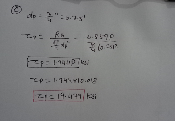 ② dp = 220.75 2p 11 Ep= 1.944P iesi 2p=1.944x10.018 2p= 19.479/ksi