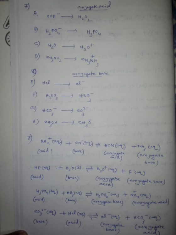 conjugate acid A. OOH H₂020 B H₂pon - H₂ Plu c) H₂O Hot D) antenait s + conjugate barse E) Hel el F) Hyde — so 6) Heseo H) en