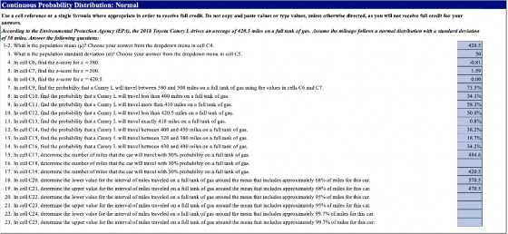 Continuous Probability Distribution: Normal Use a cell reference or a single formula where appropriate in order to receive fu