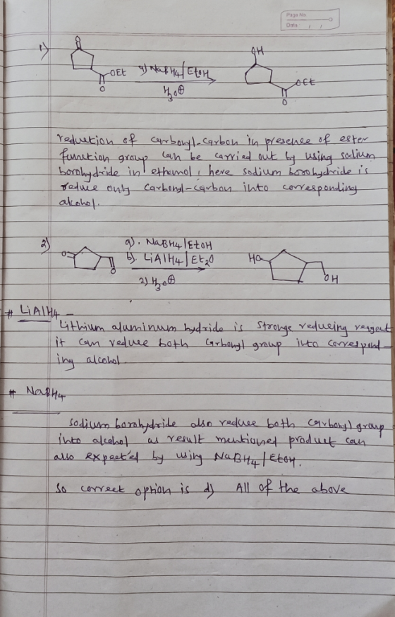 Page No TOEt af Hab H4 Eton H A reduction of carbonyl-carbon in presence of ester fumetion grow can be carried out by using s