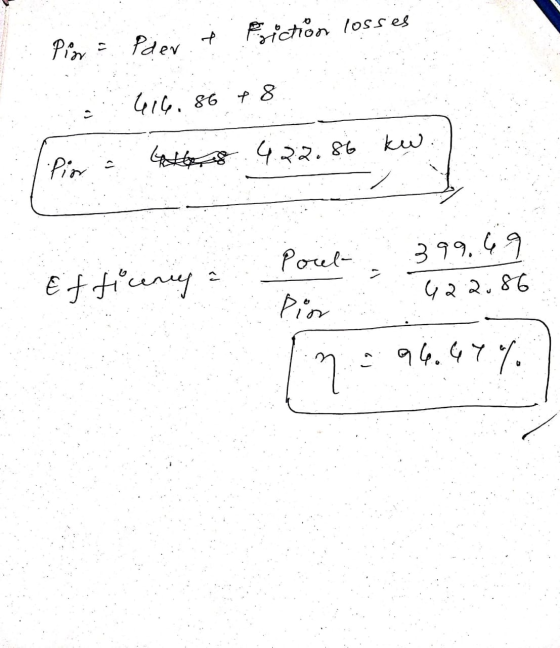 Prictrón losses Pior = Pdert 41८.86 +8 Pior Getty g५२२.४८ porel- Efticeny 3११.५१ ५२२.86 Pior 17- १८.५77. n