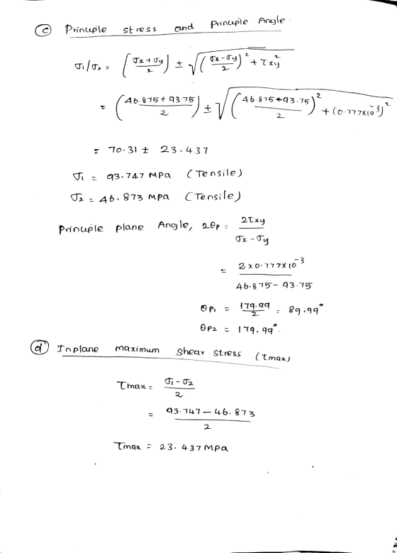 © Principle Principle Angle stress and + Try vilo = (5x409) ( 02109) = V(52764) + (40.87593.75 V (40 875 2 46.815+93.75 + +10