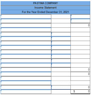 PASTINA COMPANY Income Statement For the Year Ended December 31, 2021 0 0 0 0