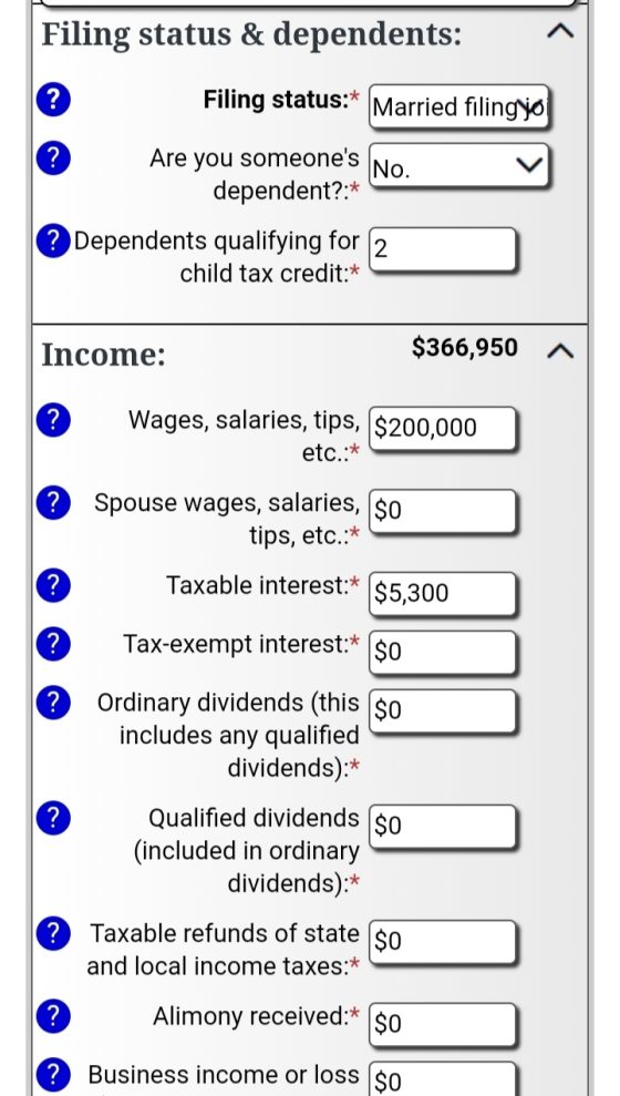 Filing status & dependents: ? Filing status:* Married filingjoj Are you someones No. dependent?:* Dependents qualifying for
