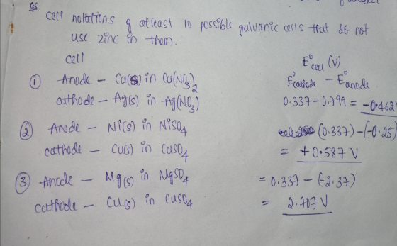 os cerr no Uuwel cela nolattoos g at least use zinc is them. 10 possible galvanic alls that do not celt 0 Anode - Cus) in Ca(