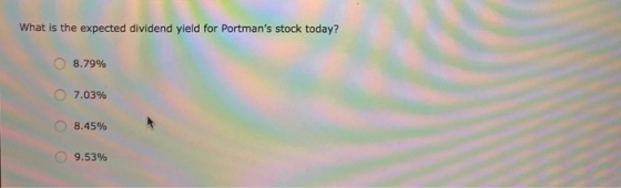 What is the expected dividend yield for Portmans stock today? O 8.79% 7.03% O 8.45% 9.53%