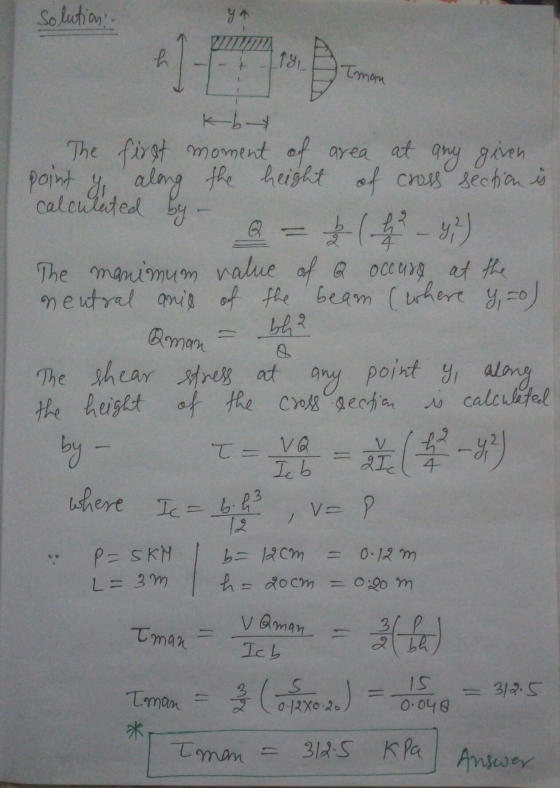 Solution - ya mom N k- The first moment of area at any given point y along the height of cross section is calculated by Q = 3