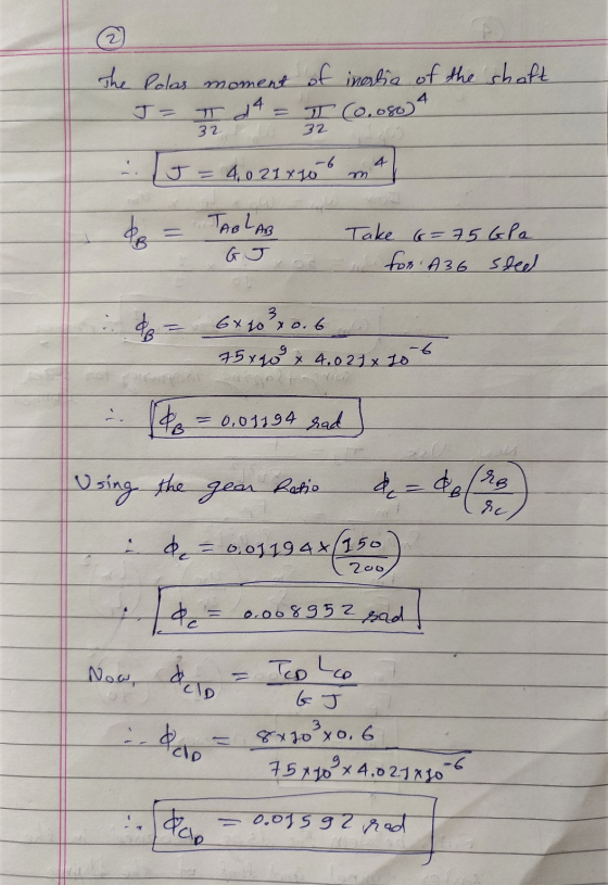 The Polas moment of inertia of the shaft J = T d4 = T (2,0804 32 32 -6 J = 4,0 21 x 10 TABLAB GJ Take 6=75 Gle for A36 sted 6