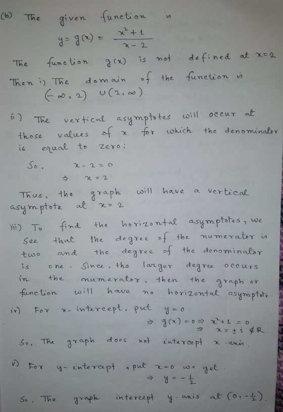 (b) The 5 given function x² + 1 k- 2 The function g(x) is not Then i The domain of the (0, 2) (2,0) defined at x=2 function i