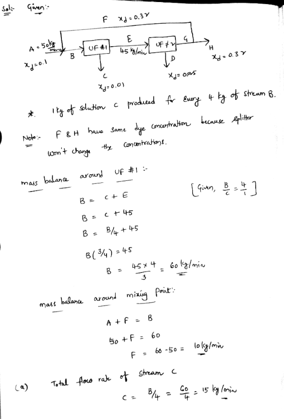 soli Given F xd=0.37 E of tr A = 50kg UF# 45 kg/min BLUF#IL D X = 0.37 Xj= 0.015 Hy=0.0) * 1 kg of solution a produced for qu