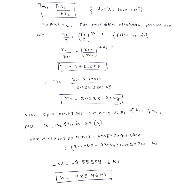 - P2 V2 V2= 0,= 10,000 m3 RTZ To find T2: For reversible adiabatic process for arv: 12. Y-119 fr=14 for cir? = (3.000.4114 50