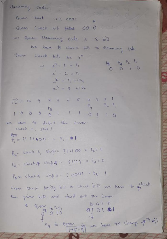 Hamming Code Gwen that 11 IL 0001 Gwen Check bits Hitt 0010 8-bits Given tlamming code is have to check bits We to Hamming co