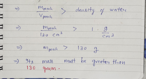 water denArty Mpeach Vpeach mpeach Cm3 2 12 o cm 130 peach7 must be greatey than 9ts mass Grte m- 130