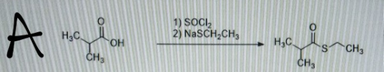 1) SOCI 2) NaSCH CH3 о A Н.С. ОН Н.С. SCH3 CH3 сн.