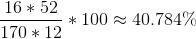 \frac{16*52}{170*12}*100\approx 40.784\%