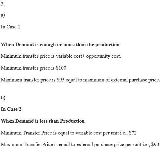 In Case 1 When Demand is enough or more than the production Minimum transfer price is variable cost+ opportunity cost. Minimu