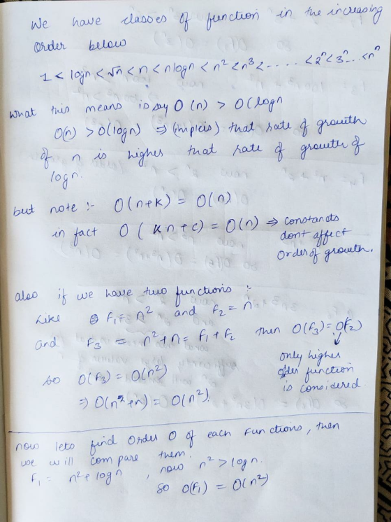 We have classes of function in the increasing order below 1 < logn < du <n<nlogn <n² 203 2.. .. L223 ... ano what this means