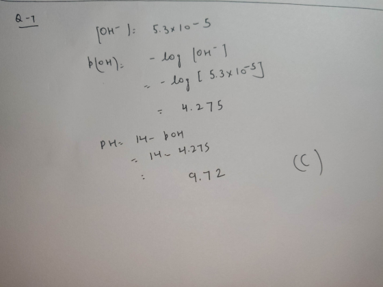 Q-1 J: 5.3x 10-5 1.nol lor- [ 5.3x 165 Plow) 4. 275 14- boM PH- 1니~ 니.275 C) 9.72