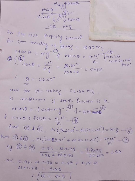 Noso Nsino f coso f fsince lo ting for Ist case for can tra properly banked traveling at 68 km/ & Nsino Ncaso 6 ng 4 18.89 mi
