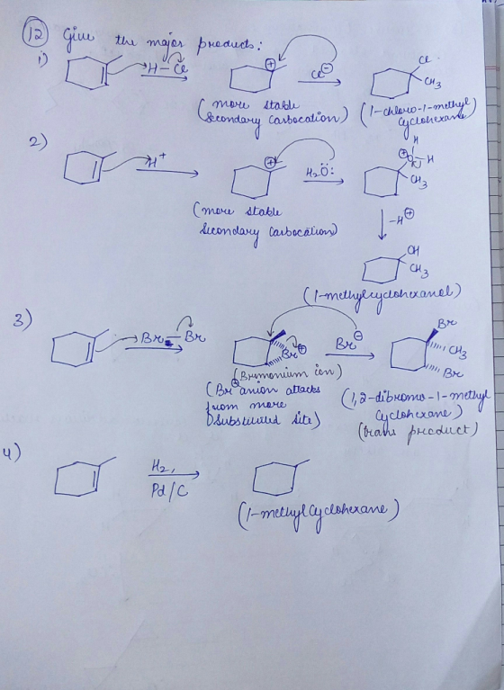 12 give the major products: s r more stable Secondary carbocation chloro-l-methyl) Cyclohexarde BOW (more stable Secondary Ca