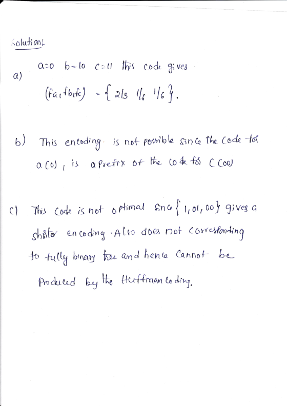 olution a) b) This entoding s not poomble Sine the Cocde fo Ths Code is not optima/ SnG nao, gives q to felly bnor and hena C