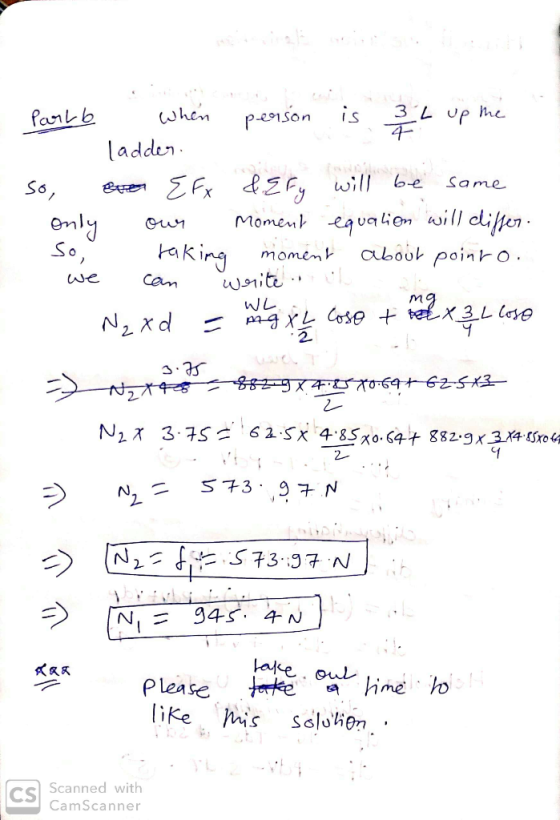 Parlb when person is 32 up the 1. ladder. so, eter Efx & Efy will be same only our moment equation will cliffer. . So, taking