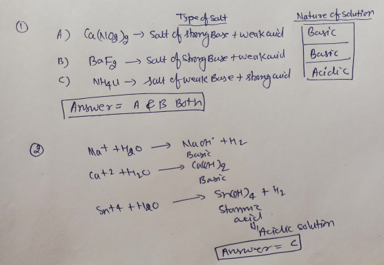 Nature of solution 0 | Осҳіс Type of salt A) Ca(1109); -> Salt of shang Boxe + werkend B) BaFg - salt of Storg Buse tweakavid