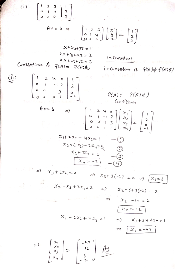 ci ſi 2 3117 0 4 2 ou 13 osw Ax=b = 123 ) [a). Lou JJ LEJ x+2y+37 = 1 oxty +4z=2 02 Foyto 2 - 3 9(A)= P(AB) in consistent Con