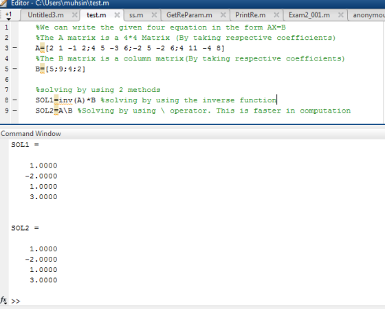 NO Editor - C:\Users\muhsin test.m +1 Untitled3. mx test. m x ss. mx GetReParam.m x PrintRe.m xExam2_001. mx anonymo We can w