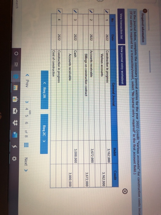 Required information in the journal below, complete the necessary journal entries for the year 2022 (Credit Various accounts
