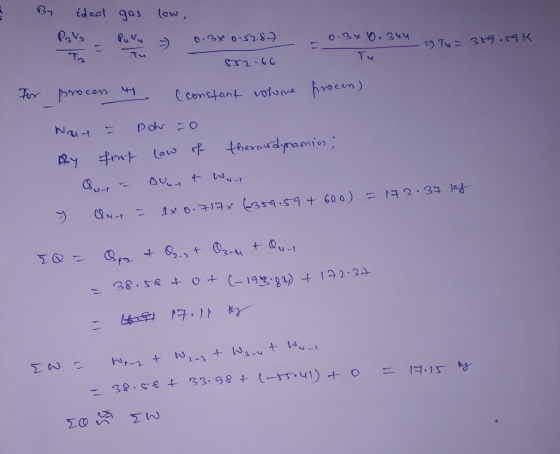 By ideal gas law, 0.3 x 0.344 0.3x 0.528) >> 5) Ty = 319.59 K To Tu Tu 552.66 Tor process C constant wohne hrocen) Nout por c