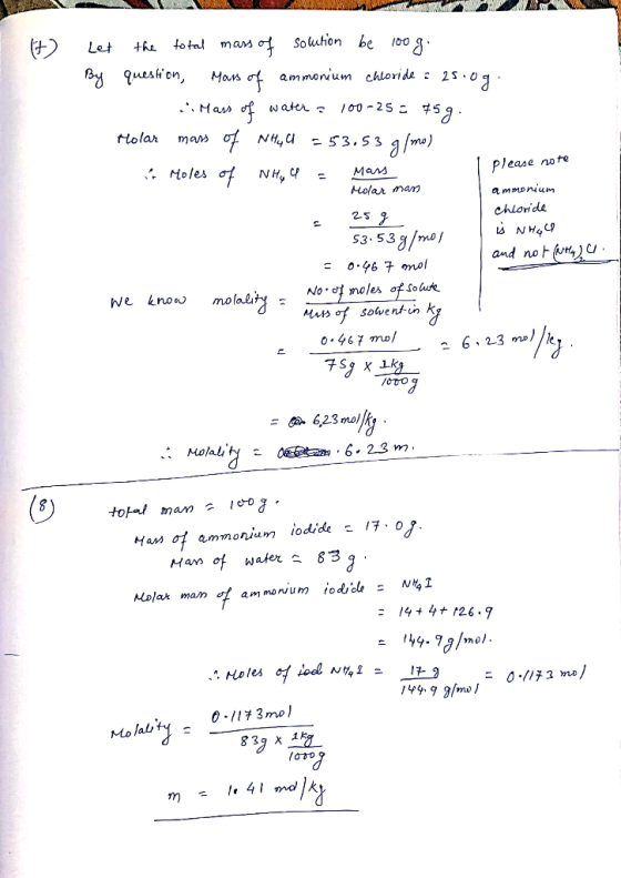 +he total Let mam Byqueshon, Man « of ammonium chloride : water 100 -25 759. ..Has Holar mars 53.S 3 Moles o NH, Please note
