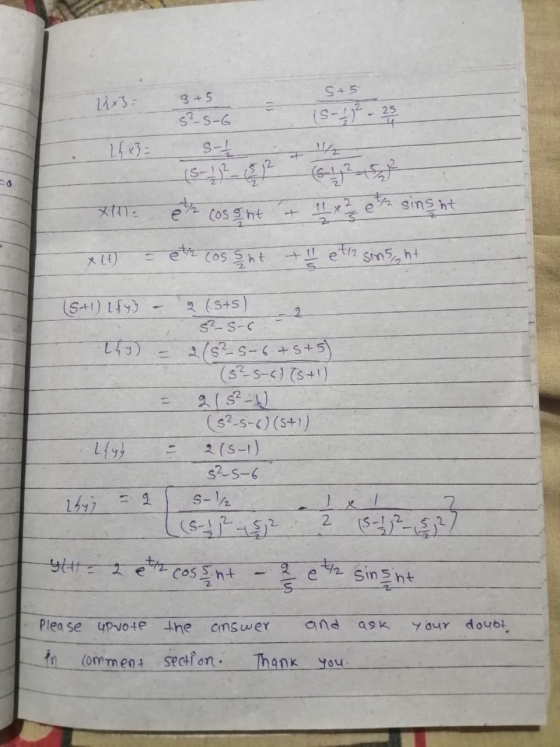 S+5 22x3- 3+5 5²-5-6 S- (5-12-23 24x3 = X(t)= ? Cossht insht & 11 x 3 en x(t) = eth lossnt + Letrasins, ht (5+1) 1fy) - , 149