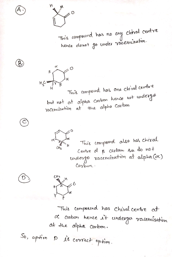 This compound has no any chiral centre hence conot go under yücemization. This compound has one chival centoe but not at alph