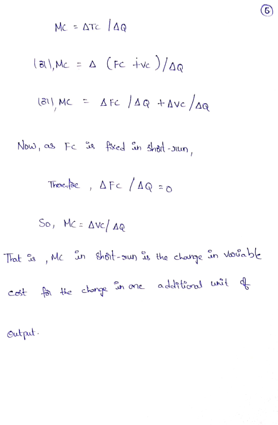 Mc = ATC lao la), Mc = A (FC tuve 1/60 (27), MC = AFC /4Q + Ave la Now, as Fc is fixed in shail-run, Therefore, AFC / AQ = 0