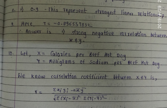 09 This Tepiesent strongest linear elat 0.896557832- Here Answer is) stiang negatiue correlation betueen 10 bet, x (aloies pe