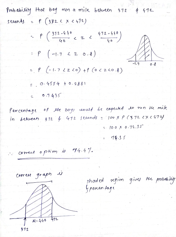 4472 Probability that boy nun a mile between 372 seconds = p (372 < X 472) EP (-1.7.22 0.8) : a. p (-1.72220) +P (0 < 220.8).